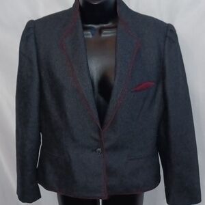 Whip O Will Vintage Gray W/Maroon Piping Jacket, Wool Blend Sz 12/13, 20" PTP